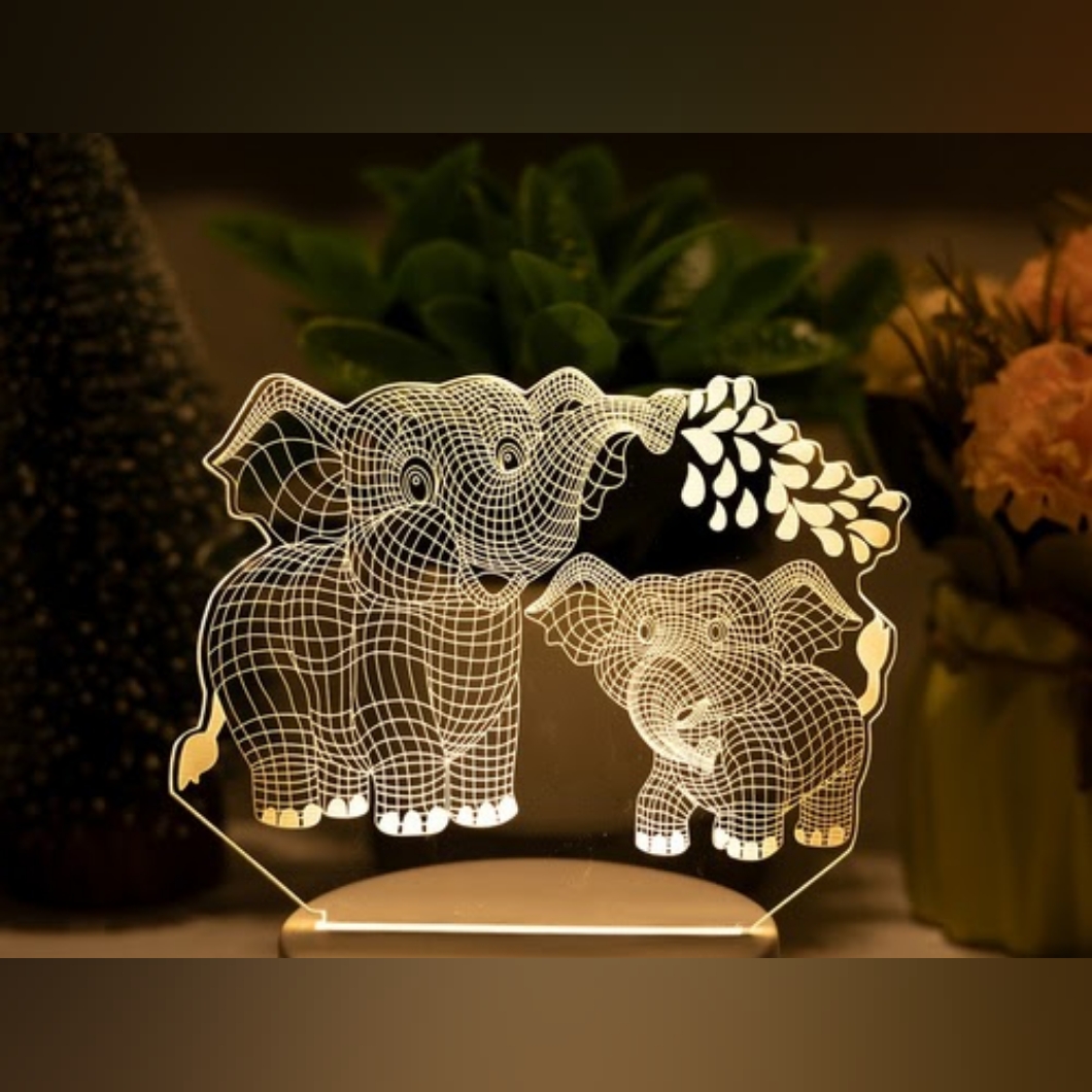 6"X6", 2 Elephants, 3d, Night Light